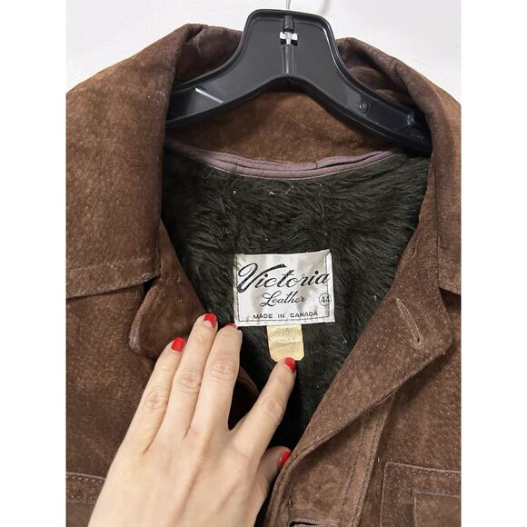 Victoria Leather Heavy Suede Nubuck Trucker Jacket Brown Western Cowboy Canada - Picture 3 of 11